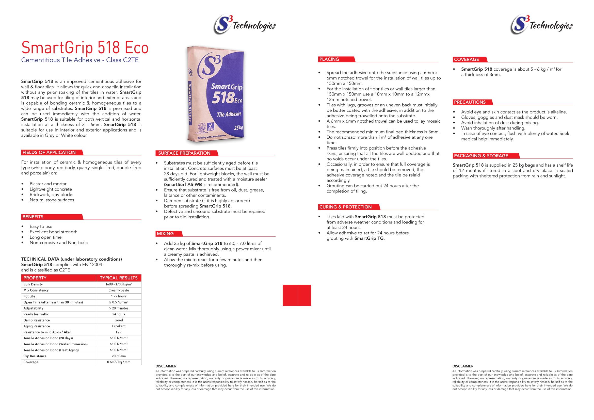 SmartGrip 518 | Cementitious Tile Adhesive C2TE