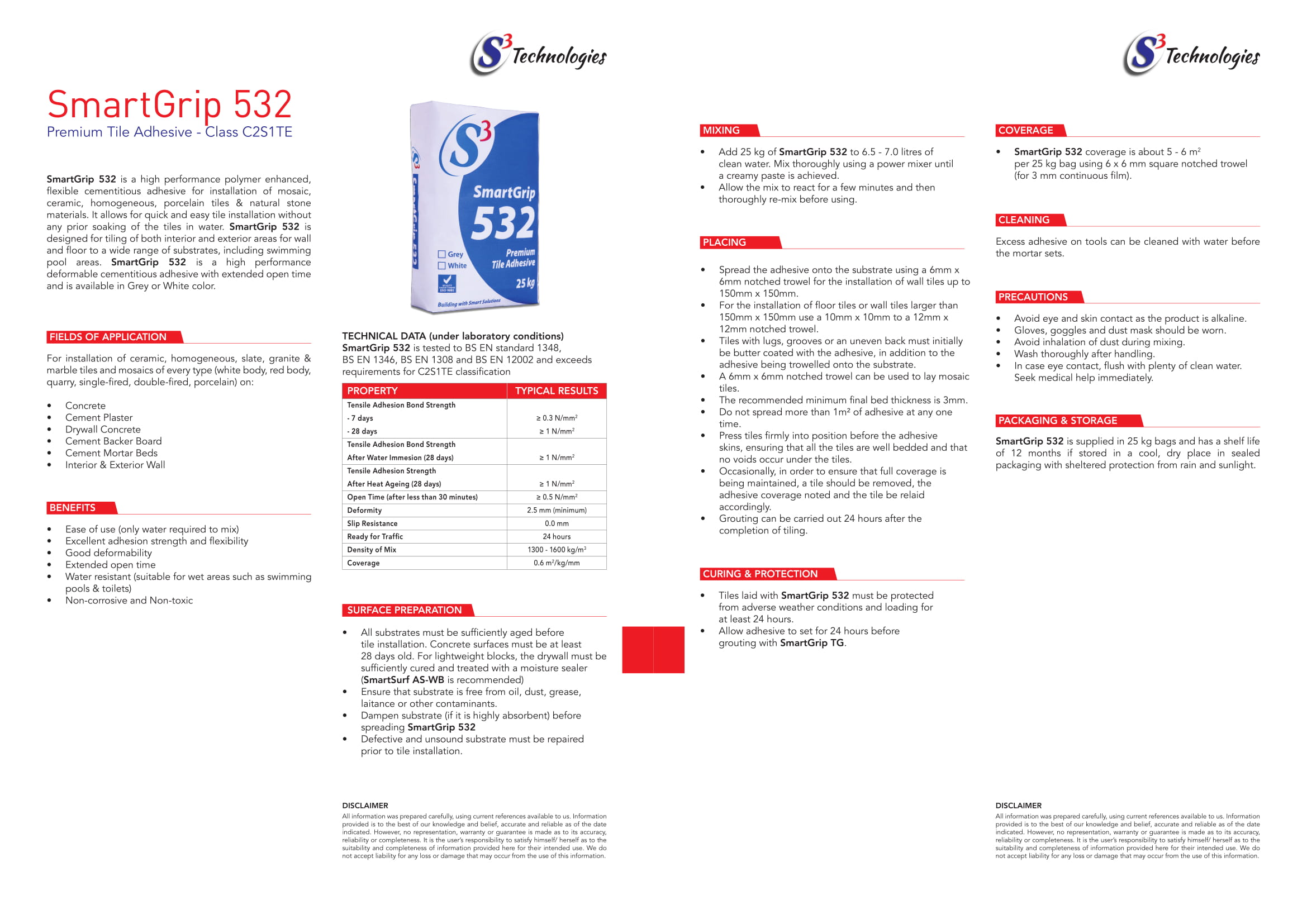 SmartGrip 532 | Premium Cementitious Tile Adhesive C2TE